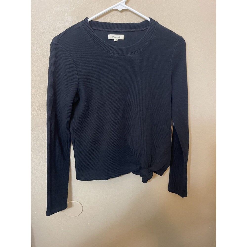 Madewell Ribbed Black Tie Front Top Long Sleeve Women’s Size Small